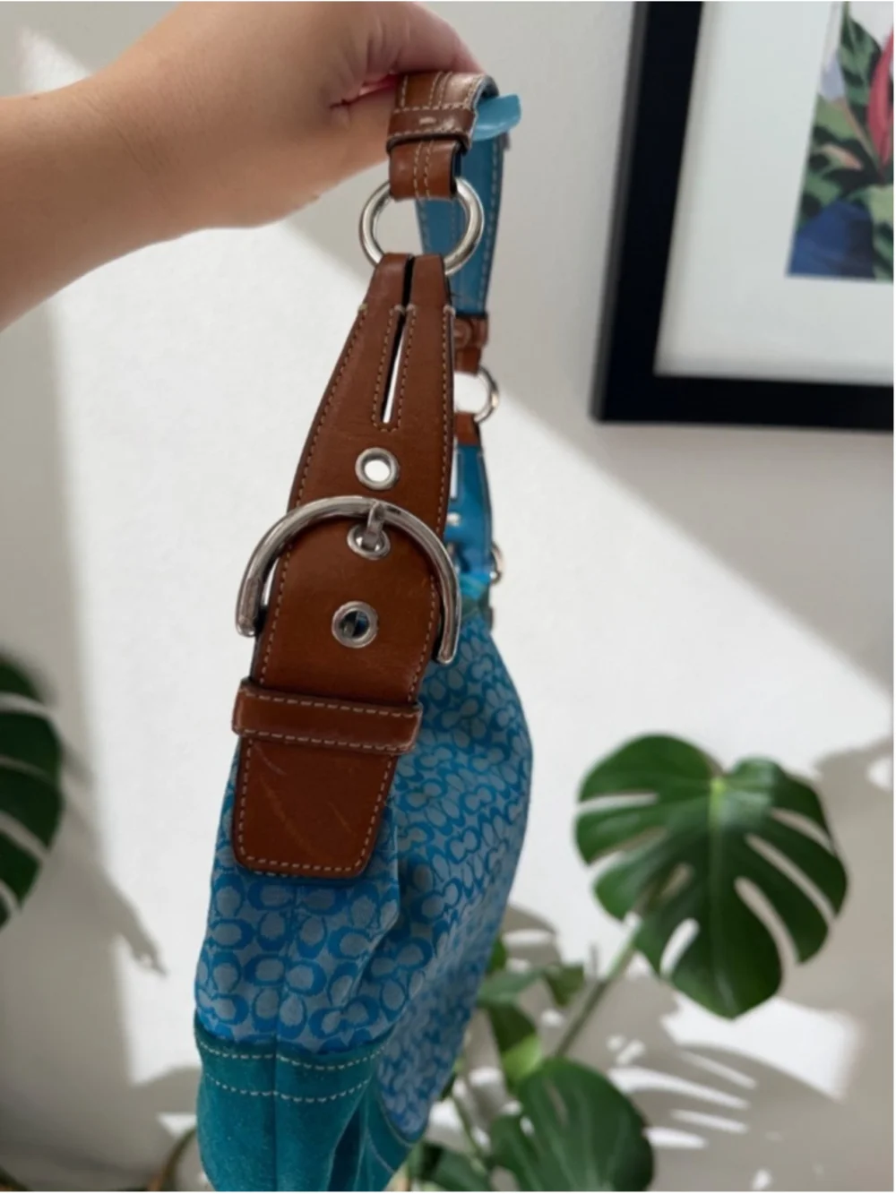 🦋 RARE Y2K Vintage Coach Signature Blue Soho Suede Hobo Shoulder Bag #1460 🦋